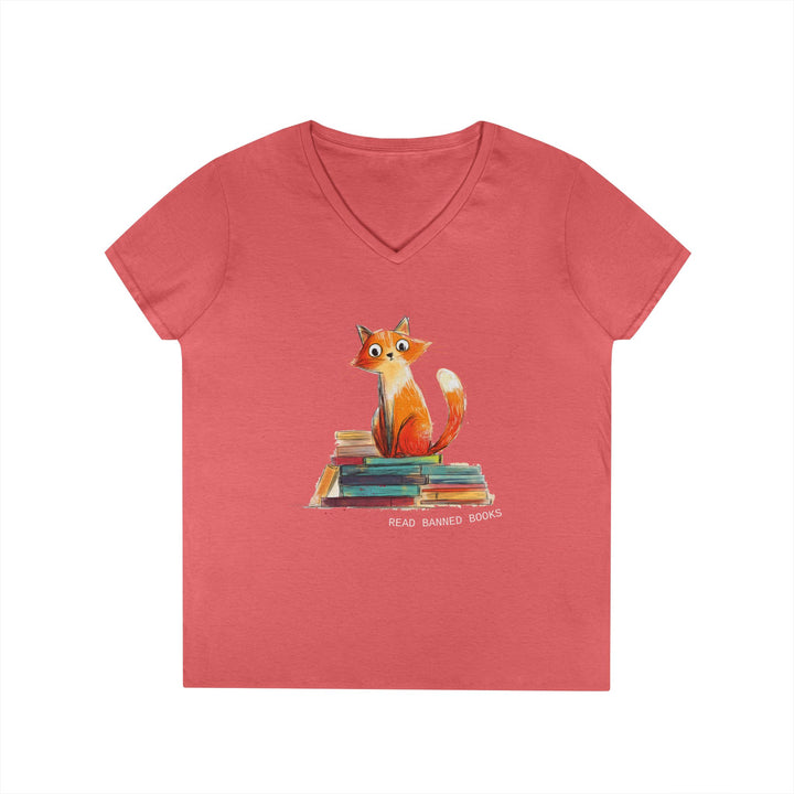 Orange Cat Lover's "Read Banned Books" Women's V-Neck T-Shirt