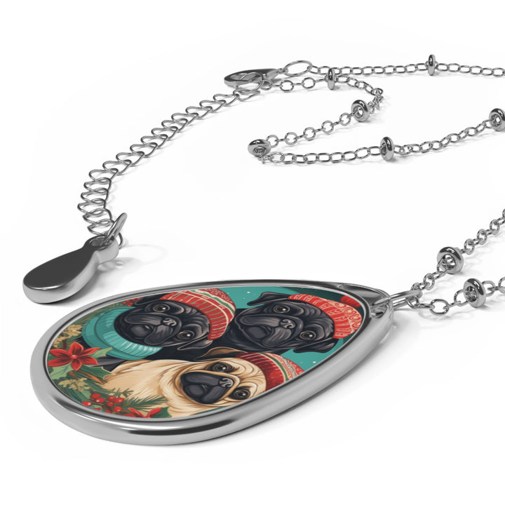 Christmas Pug Oval Necklace