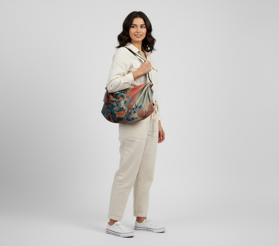 Autumn's Orange Cat Convertible Origami Scarf Tote Bag