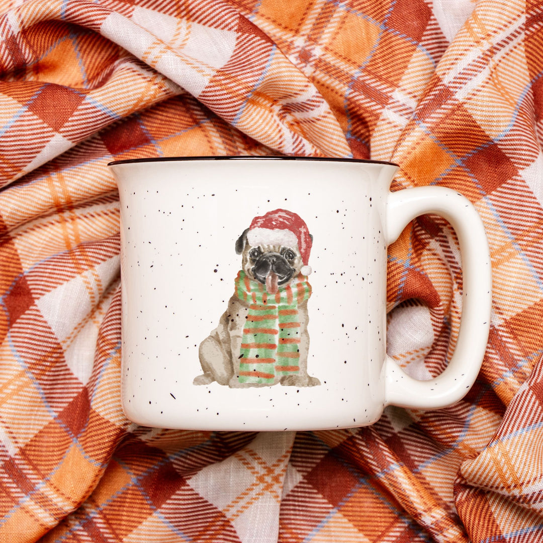 Christmas Bah HumPug Ceramic Camp Mug Speckled Cream 13oz