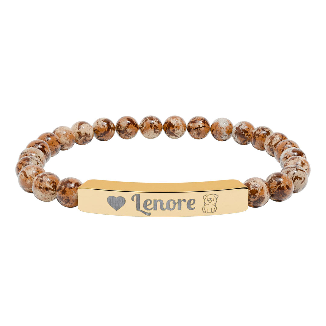 Personalized Natural Stone Bar Pug Bracelet