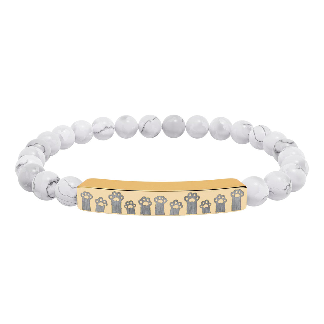 Paw Prints Natural Stone Engraved Bar Bracelet