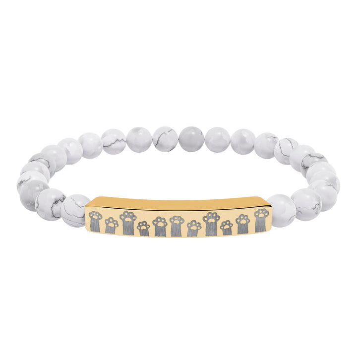 Paw Prints Natural Stone Engraved Bar Bracelet