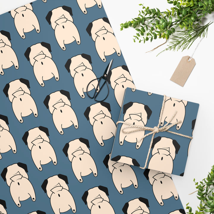 Glossy Economical Pug Butt Wrapping Paper in two sizes