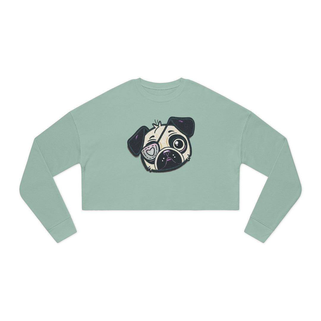 One Eyed Pug Love Patch Cropped Pullover Sweatshirt
