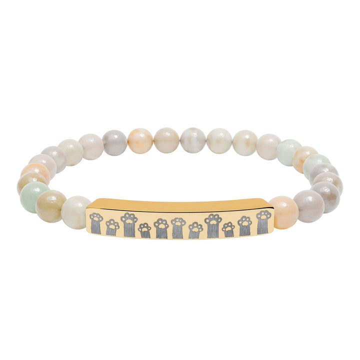 Paw Prints Natural Stone Engraved Bar Bracelet