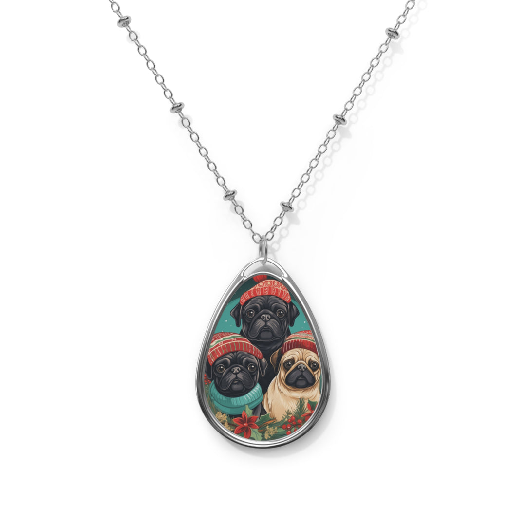 Christmas Pug Oval Necklace