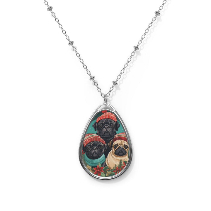 Christmas Pug Oval Necklace