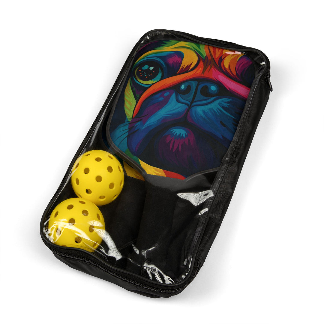 Rainbow Pug Close-Up Pickleball Paddle Set
