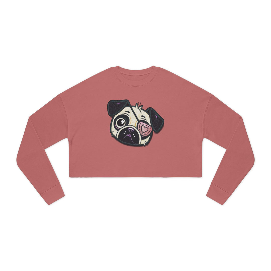 One Eyed Pug Love Patch Cropped Pullover Sweatshirt