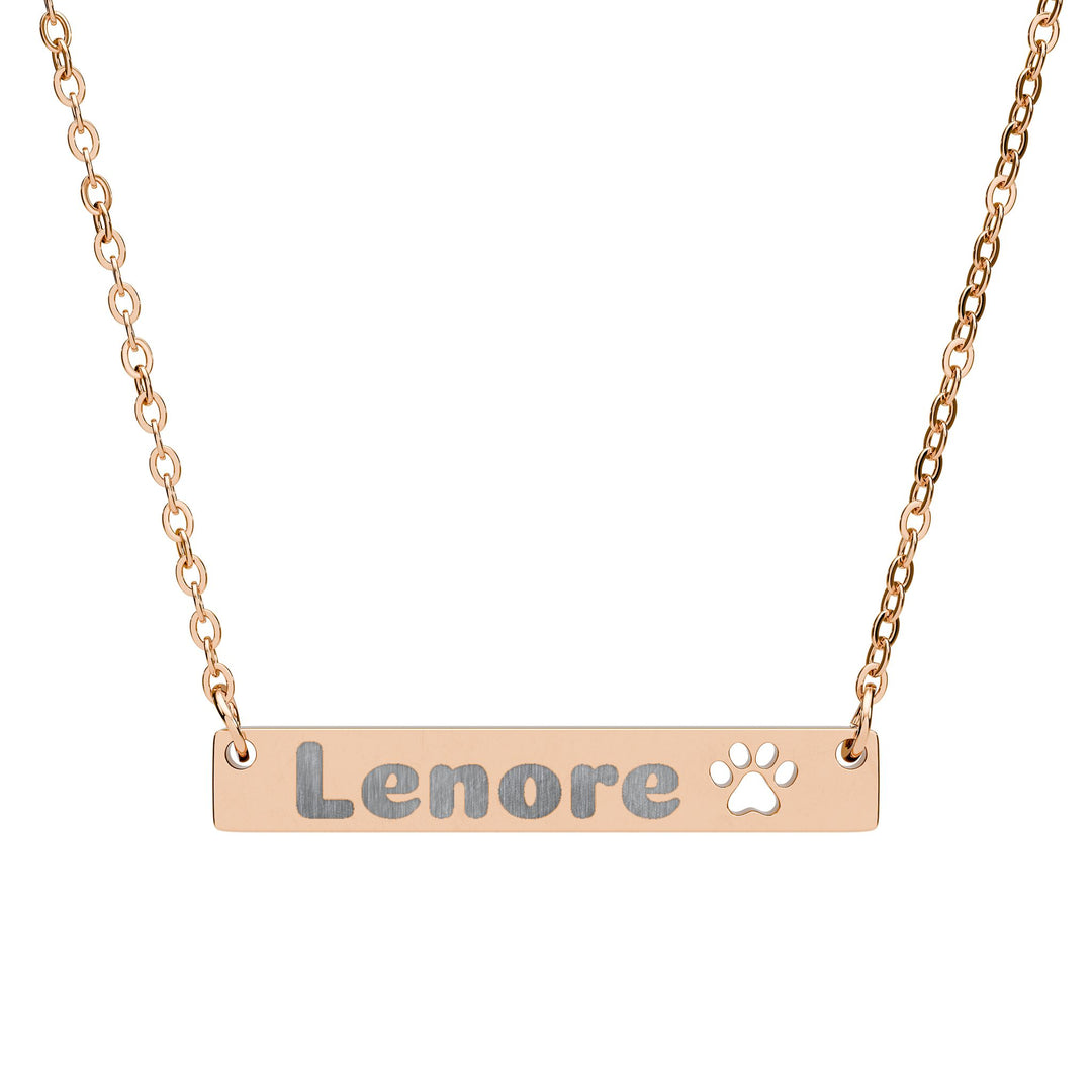 Personalized Cutout Paw Bar Necklace - Custom Engraved Pet Jewelry