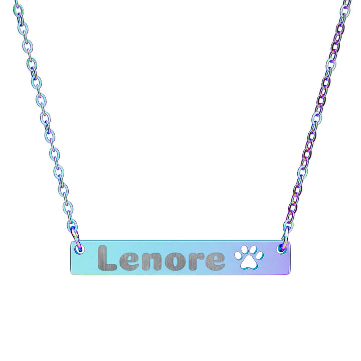 Personalized Cutout Paw Bar Necklace - Custom Engraved Pet Jewelry