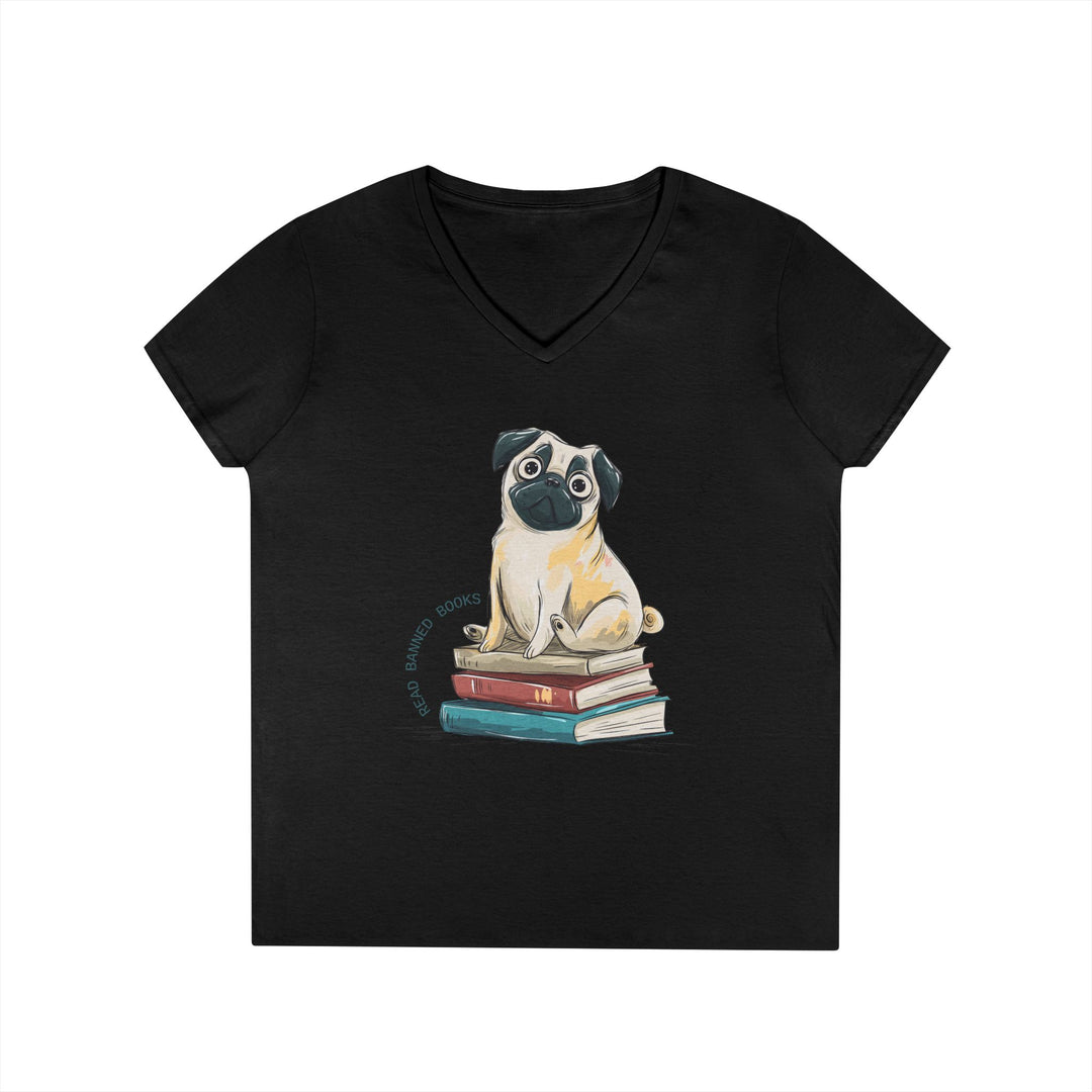 Pug Lover's "Read Banned Books" Women's V-Neck T-Shirt