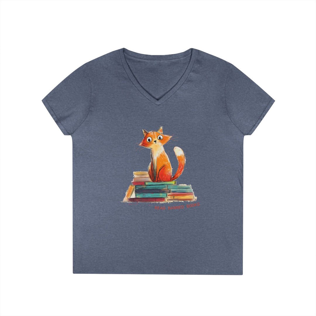 Orange Cat Lover's "Read Banned Books" Women's V-Neck T-Shirt