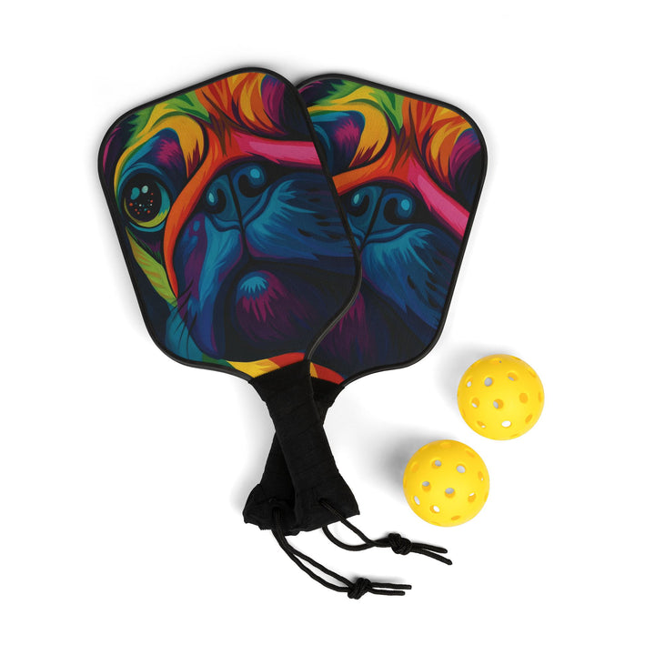 Rainbow Pug Close-Up Pickleball Paddle Set