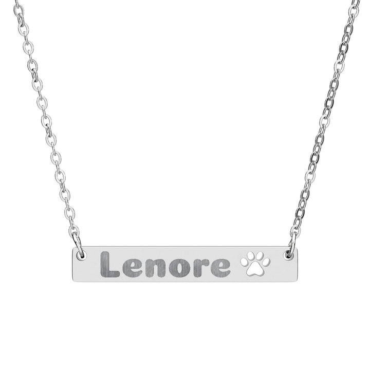 Personalized Cutout Paw Bar Necklace - Custom Engraved Pet Jewelry