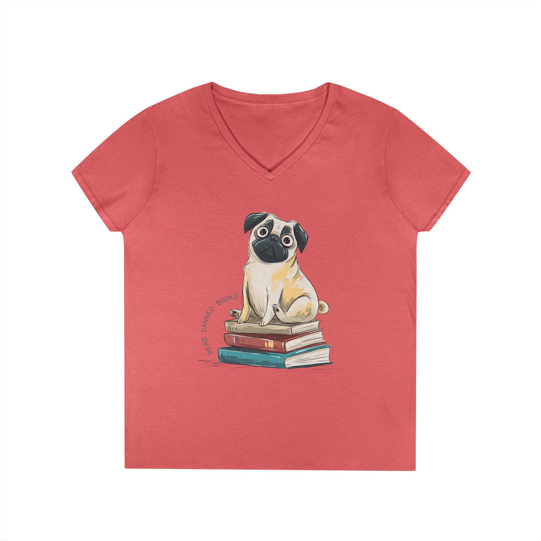 Pug Lover's "Read Banned Books" Women's V-Neck T-Shirt