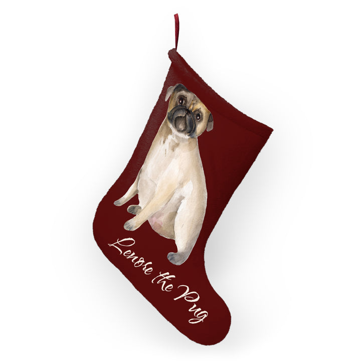 Vintage Watercolor Pug Christmas Stocking Can be Personalized