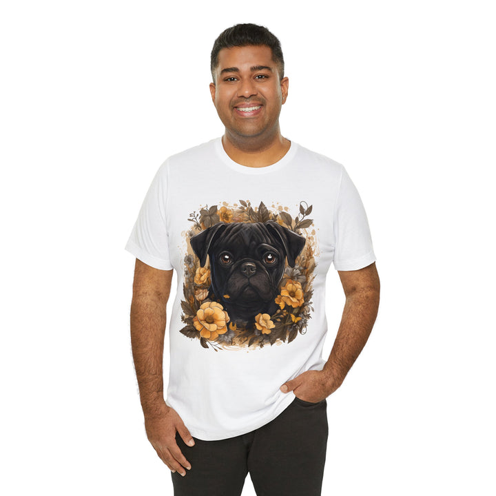 Charming Black Pug amongst fall flowers Tee Shirt