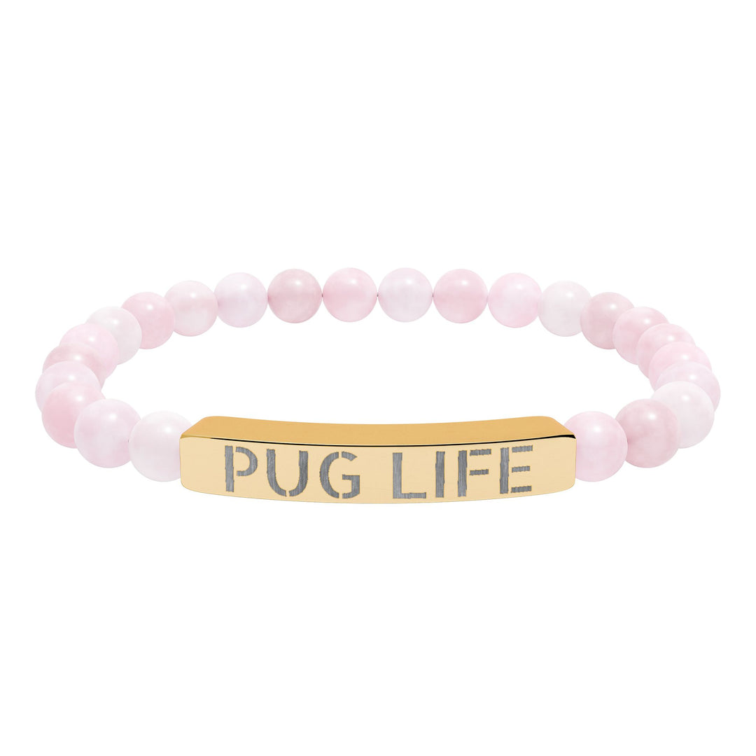 Pug Life Natural Stone Engraved Bracelet