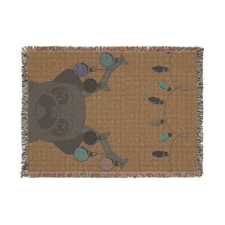 Reindeer Black Pug Woven Throw Blanket – Cute Holiday Dog Blanket with String Lights