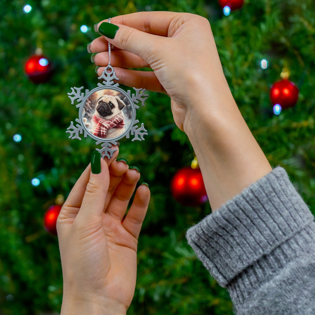 Snowflake Pug Pewter Ornament