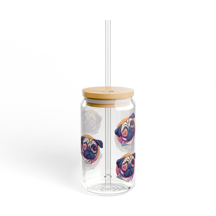 One Eyed Pug Love Sipper Glass with or without bamboo lid an straw