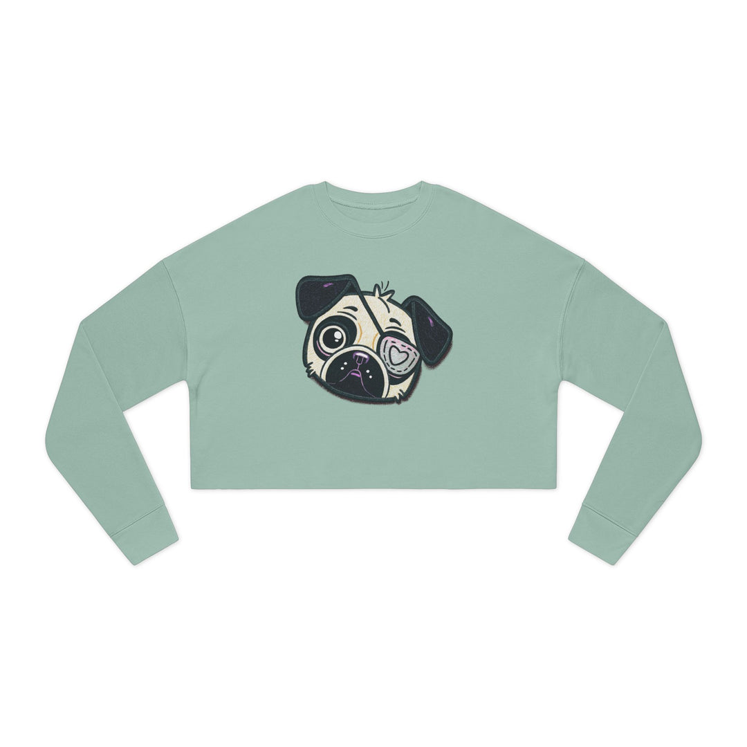 One Eyed Pug Love Patch Cropped Pullover Sweatshirt