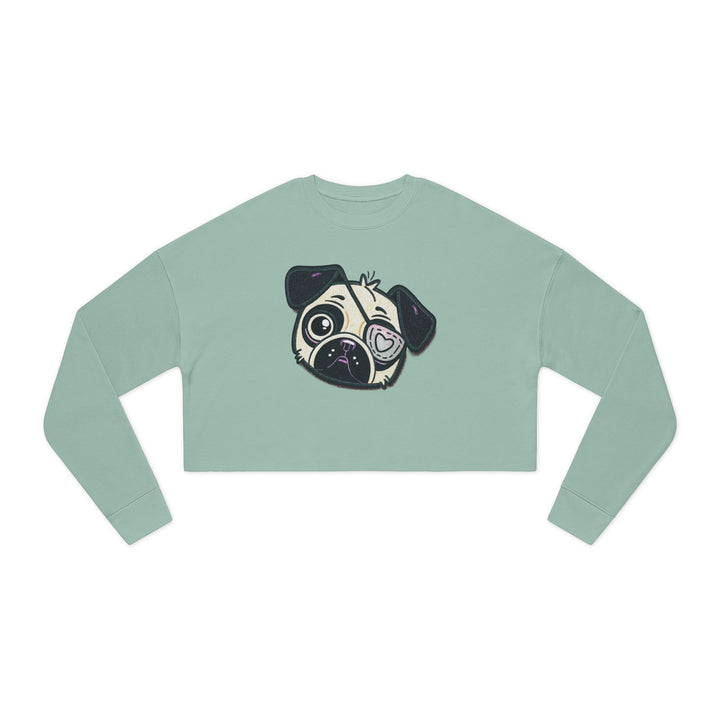 One Eyed Pug Love Patch Cropped Pullover Sweatshirt