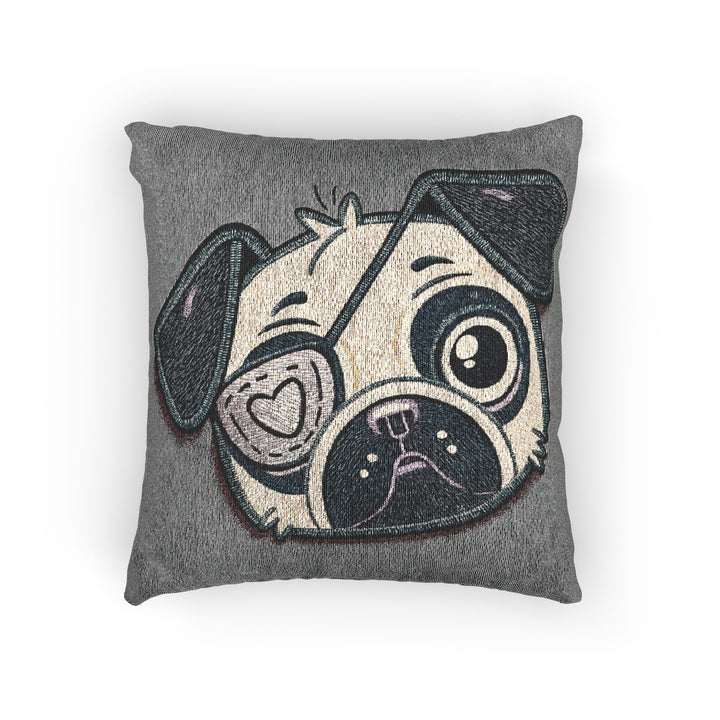 One Eyed Pug Love Patch Woven Pillow