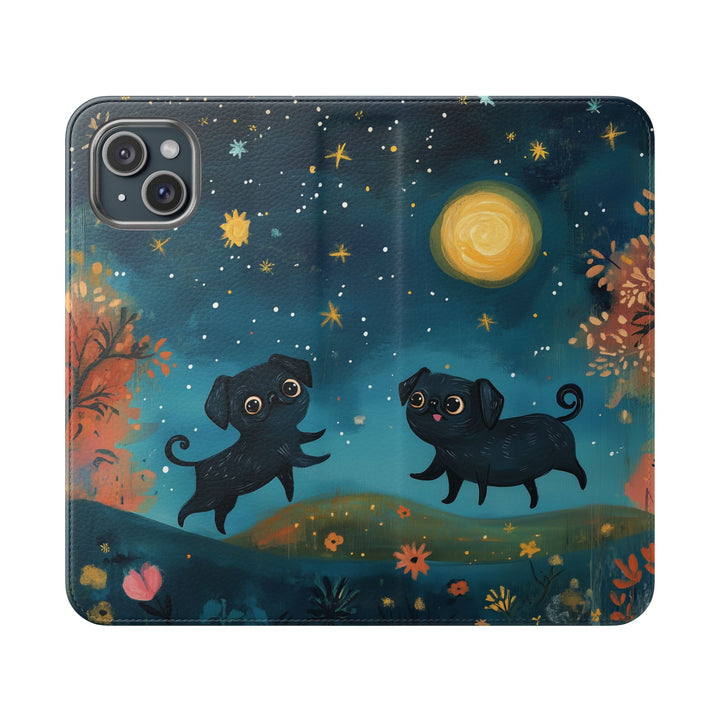 Pugs by Moonlight Flip Phone Cases