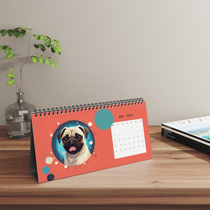 Pugs Celebrate 2025 Desk Calendar