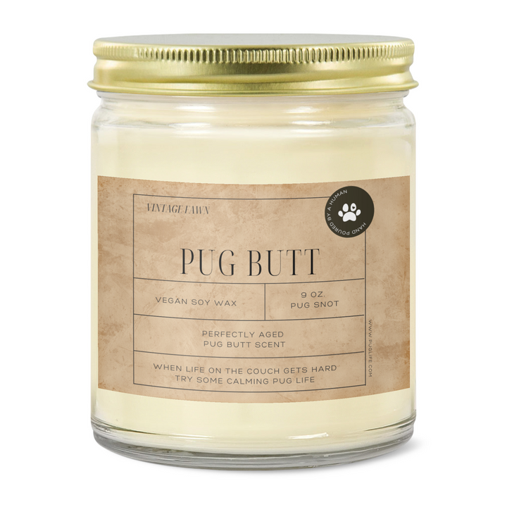 Fawn Pug Vintage from the Pug Butt Scented Candle Collection