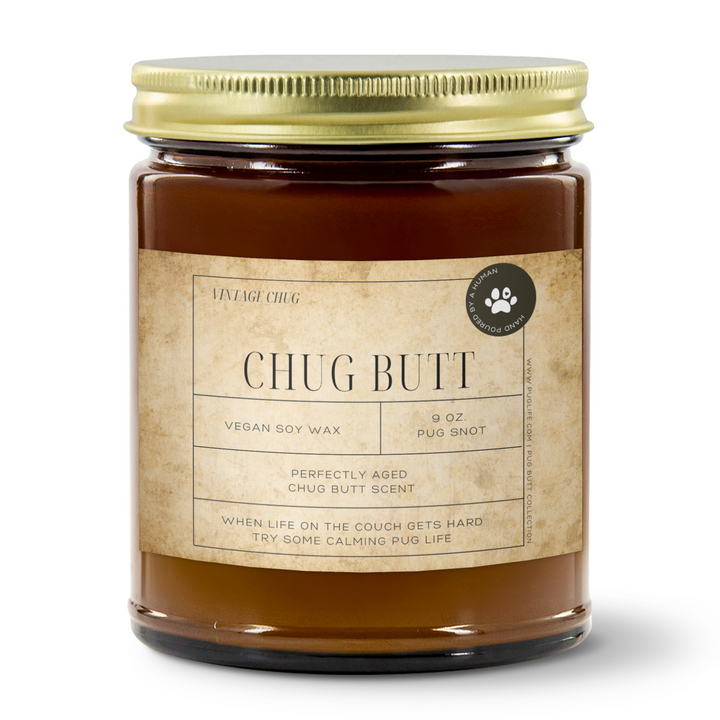 Chug Vintage from the Pug Butt Scented Candle Collection