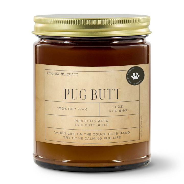 Black Pug Vintage from the Pug Butt Scented Candle Collection | Two Sizes