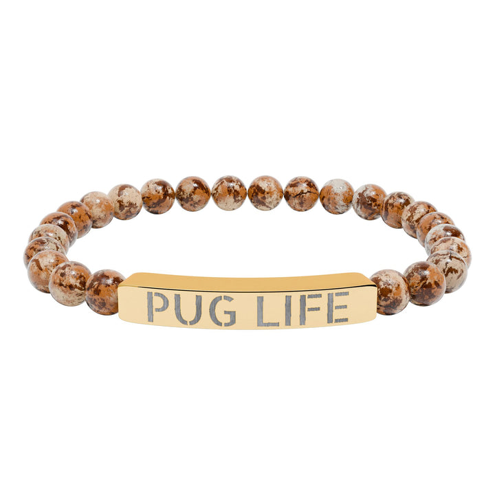 Pug Life Natural Stone Engraved Bracelet