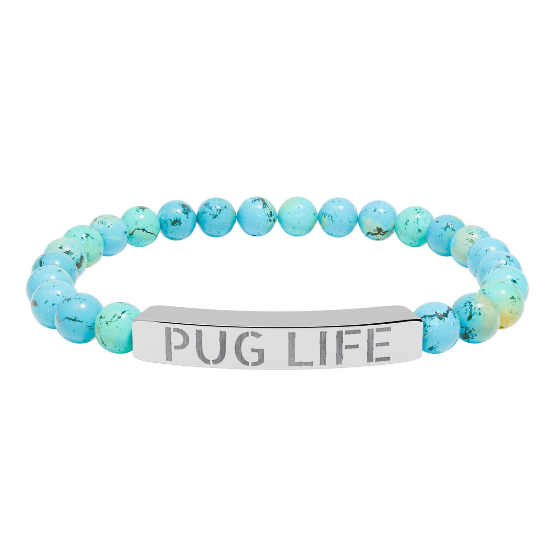 Pug Life Natural Stone Engraved Bracelet