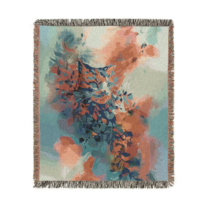 Orange Cat Abstract Floral Brushstroke Woven Blanket | Artistic Boho Throw