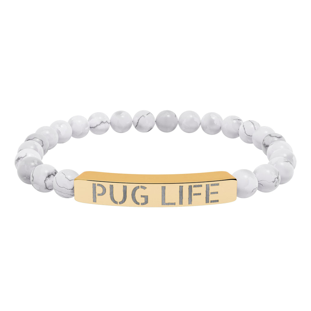 Pug Life Natural Stone Engraved Bracelet