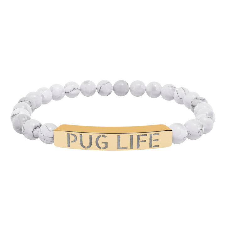 Pug Life Natural Stone Engraved Bracelet