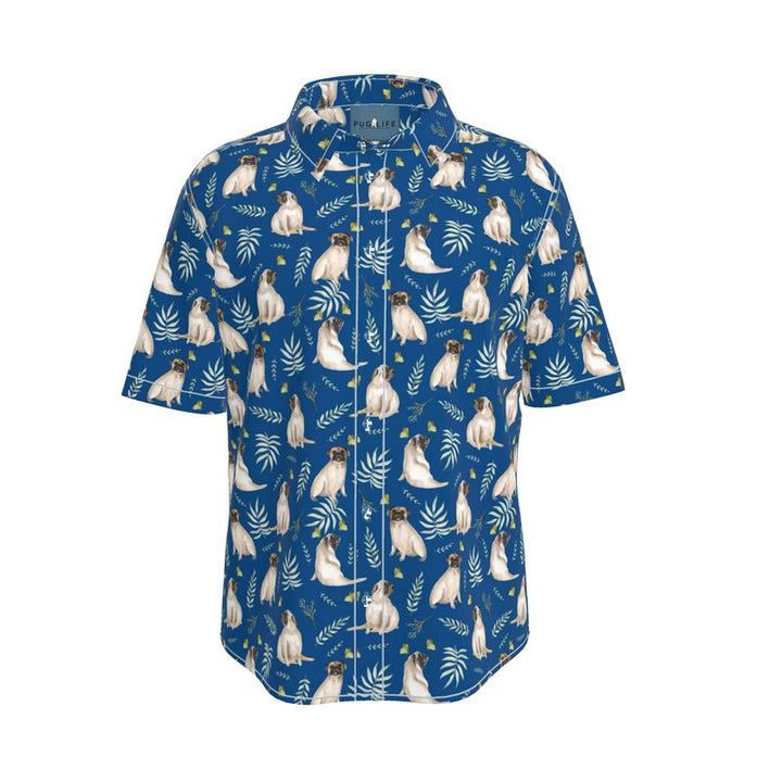 Blue Watercolor Pug Aloha Shirt