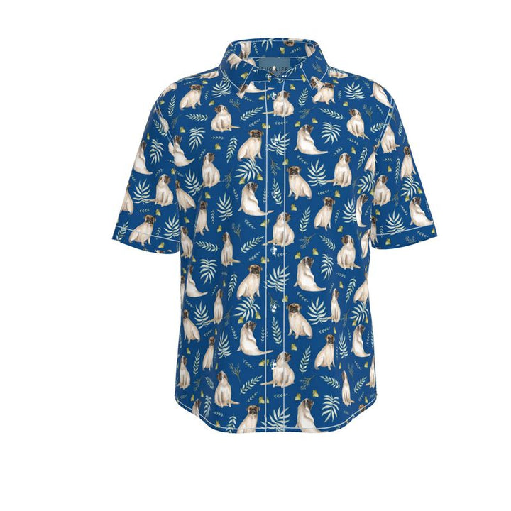 Blue Watercolor Pug Aloha Shirt