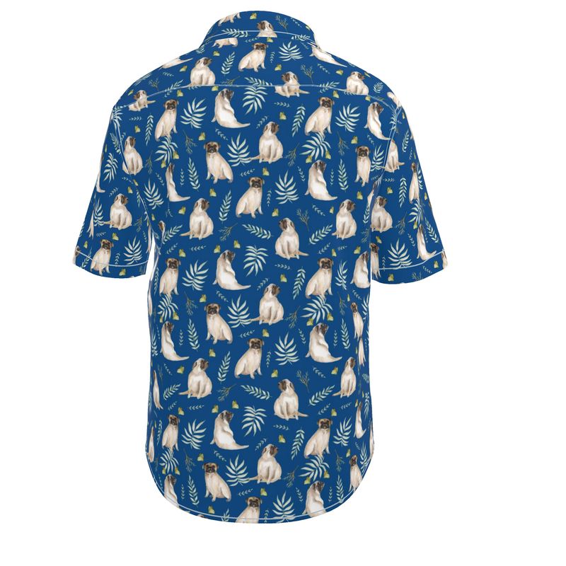 Blue Watercolor Pug Aloha Shirt