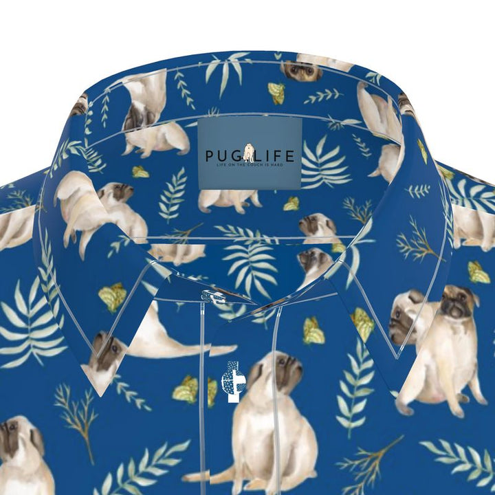 Blue Watercolor Pug Aloha Shirt