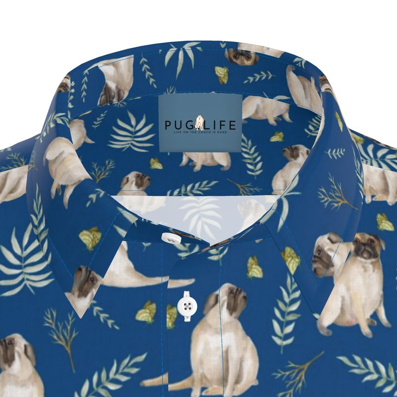 Blue Watercolor Pug Aloha Shirt