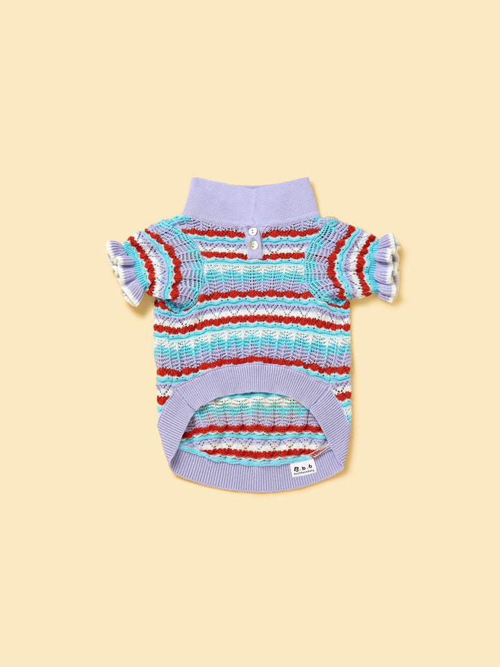 Pet & Me Spring Summer Lavender Ruffle Crochet Short Sleeve Polo Shirt