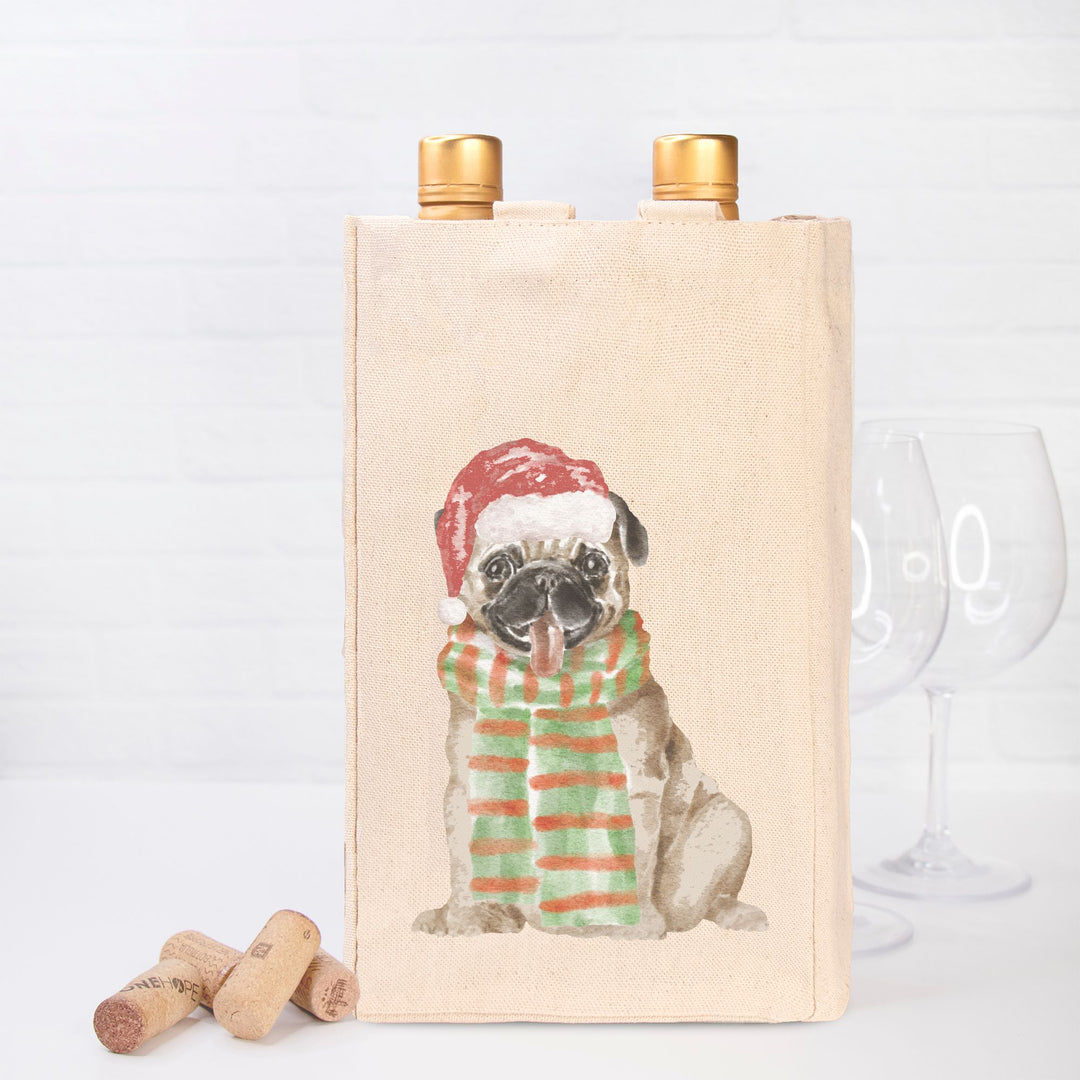 Christmas Pug Double Wine Tote