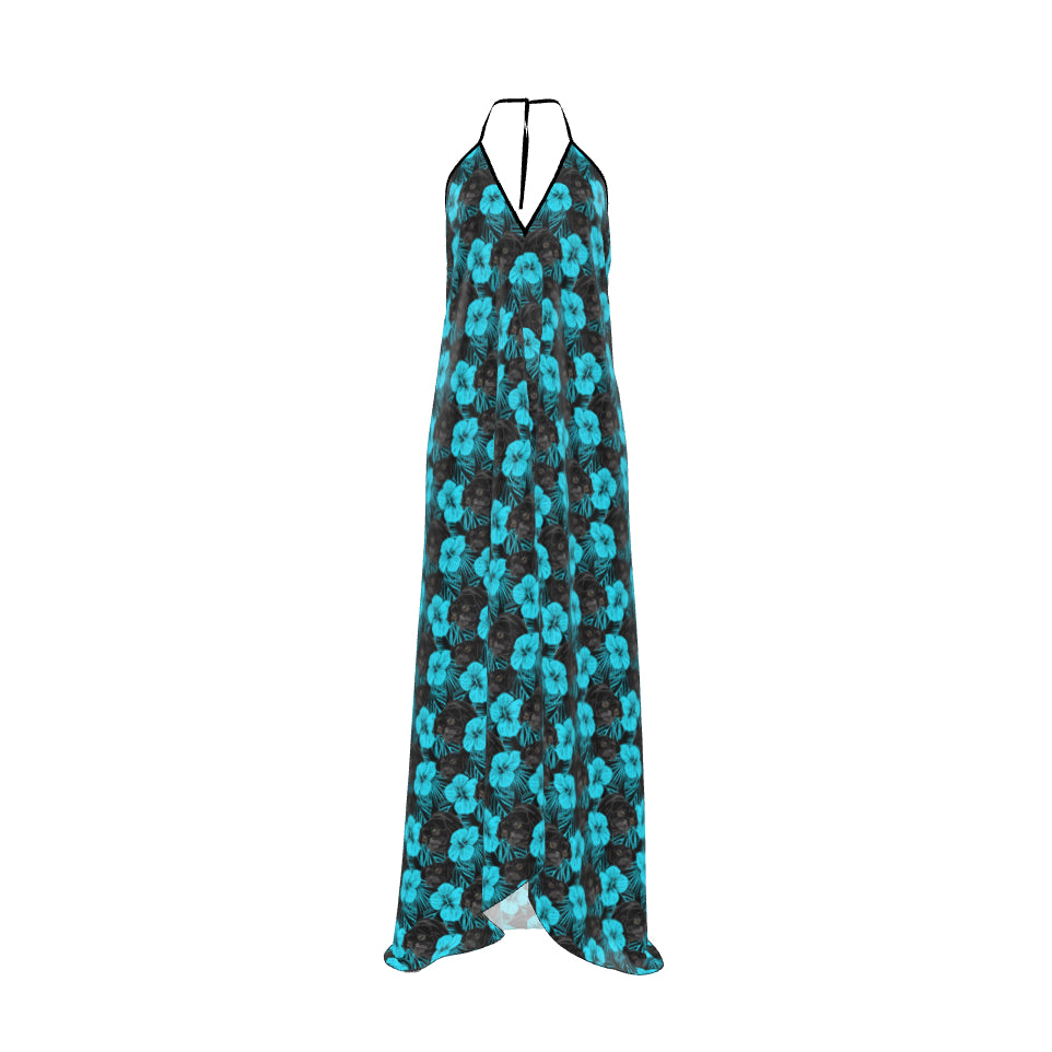 Black Pugs Tropical Halter Dress