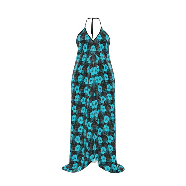 Black Pugs Tropical Halter Dress