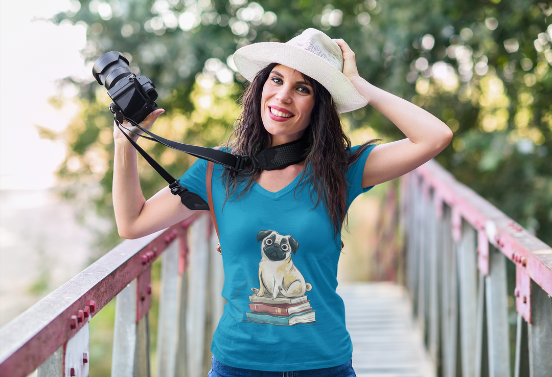 Pug Lover's "Read Banned Books" Women's V-Neck T-Shirt